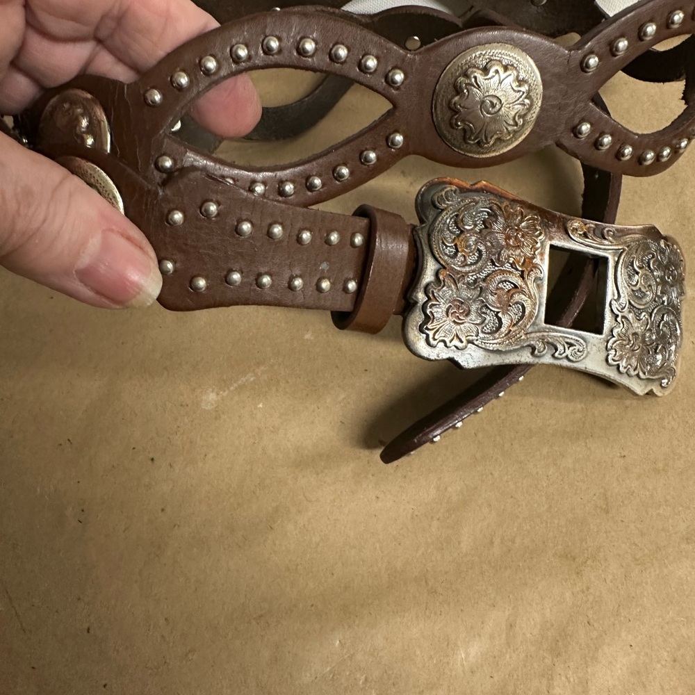 Brown Leather Belt with Silver Accents